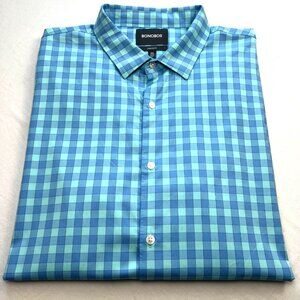 Bonobos Mens XXL Button-Up Long Sleeve Shirt Long Standard Fit Blue Green Plaid